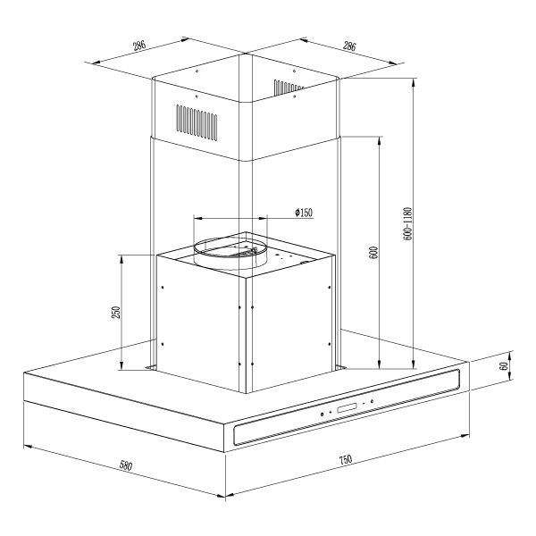 Extractor De Grasa Tipo Chimenea Quadrato 76 Isla - Image 2