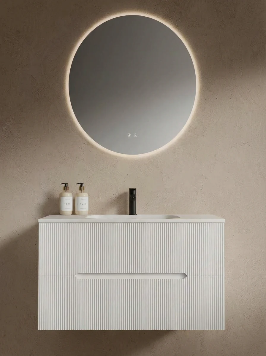 MUEBLE DE BAÑO 990×490×500 MM CON ESPEJO LED ANTIEMPAÑAMIENTO Y LAVAMANOS – 2 GAVETAS - Image 2