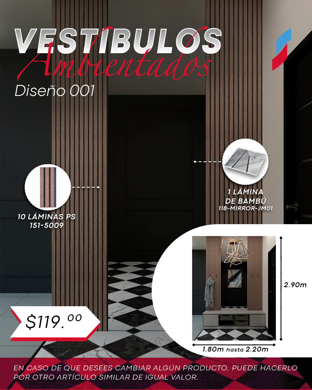 VESTÍBULO AMBIENTADO A – 1.80M A 2.20M ANCHO x 2.90M ALTO. - Image 3
